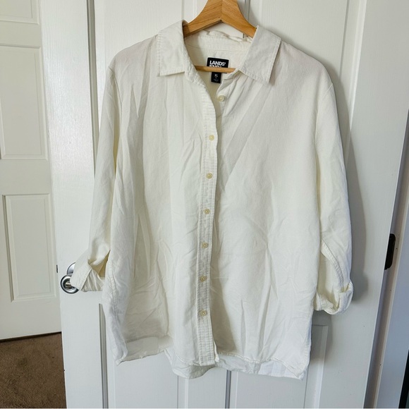 Lands' End Tops - Lands’ End Winter White Ivory Pinwale Cord Long Sleeve Button Down Shirt XL
